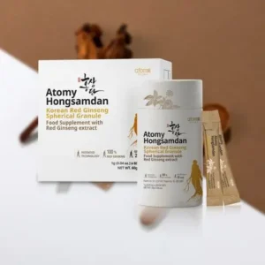 Boîte et flacon de granulés sphériques de Ginseng Rouge Atomy Hongsamdan